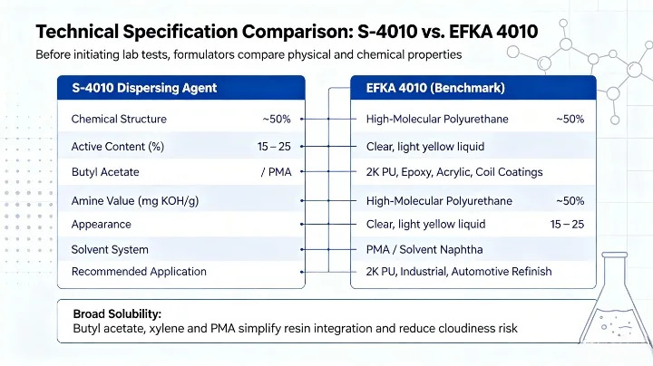 S-4010 exhibits excellent solubility in common industrial solvents